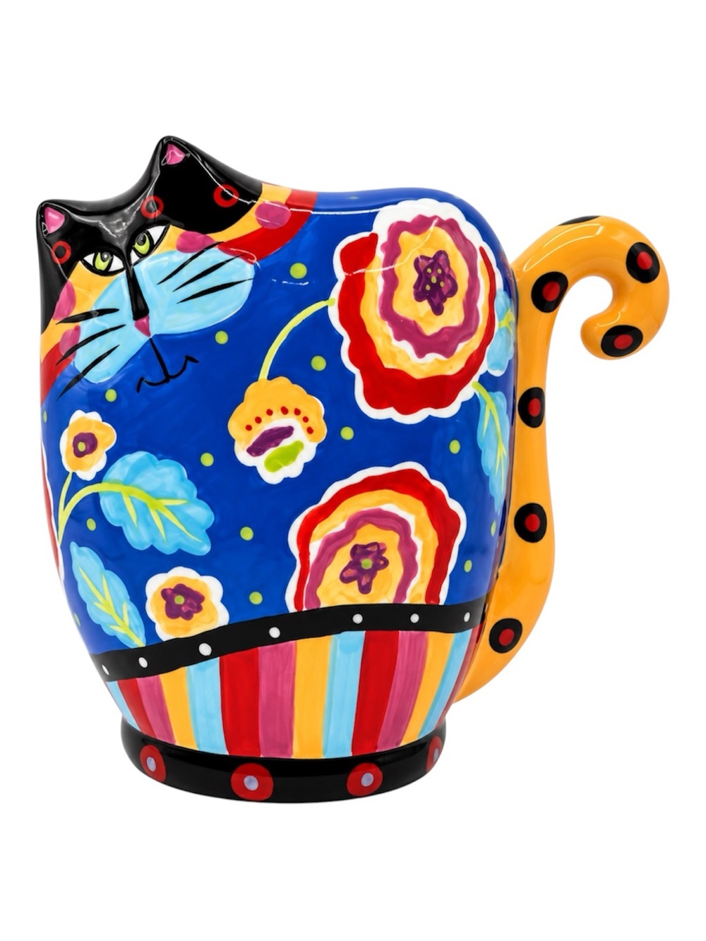 Joyce Shelton Cat’s Meow Colorful Floral Ceramic Cat Coin Bank Giftcraft 14072
